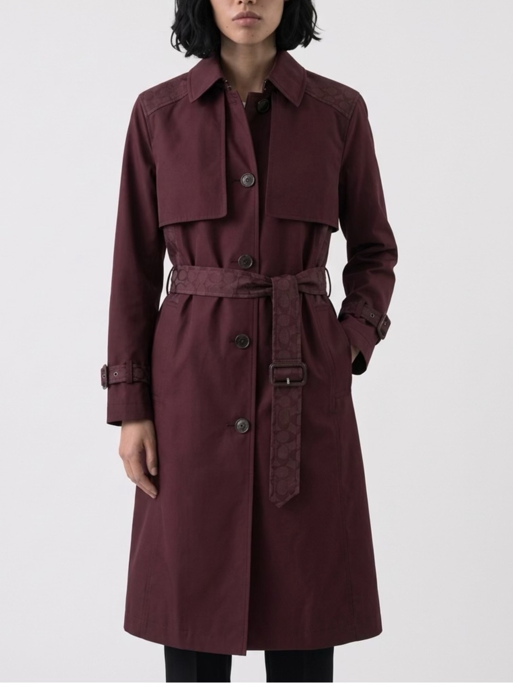 Coach Women's Burgundy Trench Coat with Belt
